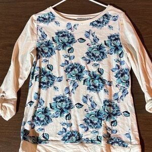 Croft & Barrow Floral Long Sleeve Top - Blue and White